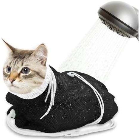 QORVA-Sac de douche en maille respirante noir 50 x 70 cm, 1 pièce, anti-rayures, réglable, pour la coupe des ongles et le bain (1/5)