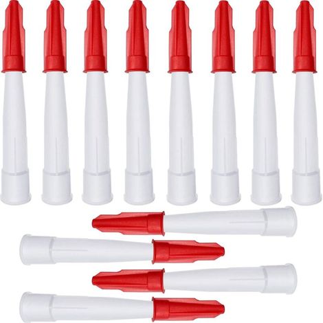 Set mit 12 wiederverschließbaren Silikondüsen, Applikatorspitzen für Dichtmittel, weißen Dichtungsdüsen mit 12 roten Dichtungskappen und Düsenkappen