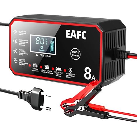 Cargador de batería para coche, carga rápida inteligente, pantalla LCD, enchufe europeo de 8 A. (1/2)