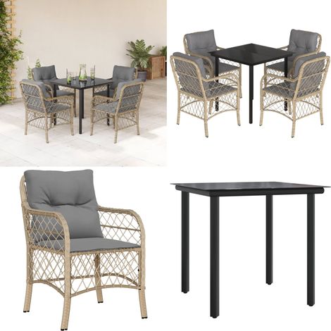 Set Pranzo da Giardino 5 pz con Cuscini Beige Misto Polyrattan - Tavolo da giardino - Sedie da giardino