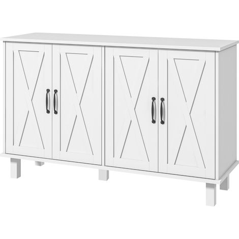 Sideboard im Landhausstil, 120 cm, weiß, 4 Türen, verstellbare Einlegeböden
