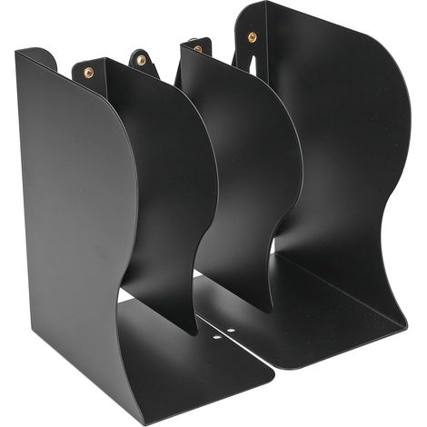 Serre-livres rétractable et minimaliste en acier inoxydable noir, aux coins arrondis, au design fin, idéal pour le bureau.