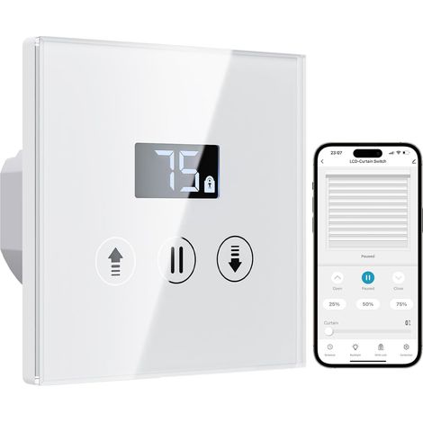 Interrupteur Volet Roulant Connecté, 80 80 mm Interrupteur Tactile de Stores Compatible avec Home, Équipé un Écran LCD en Pourcentage Contôle à Distance (Fil Neutre Requis) (1/5)