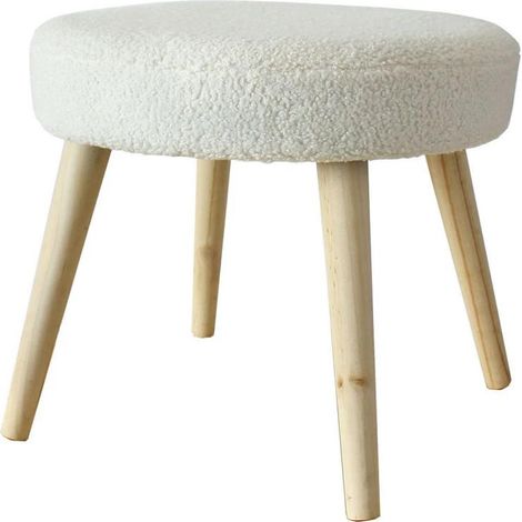 Tabouret Rond en Tissu Bouclé "Lodge" 45cm Écru