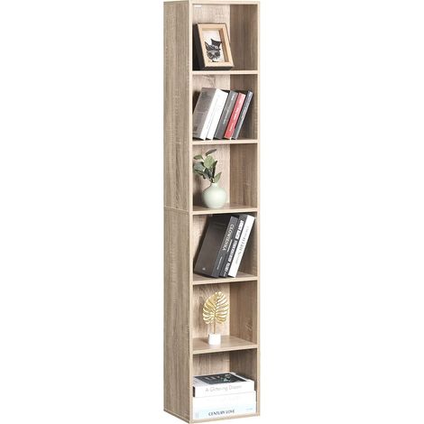 Bibliothèque en Panneaux de Particules WOLTU, Étagère de Rangement, avec 6 Compartiments 30x24x158, 5cm, Chêne (1/6)