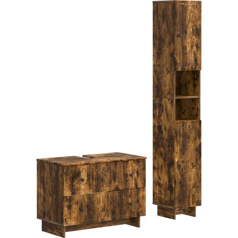 2 Piece Bathroom Cabinet Set EDE Smoked Oak Engineered Wood vidaXL