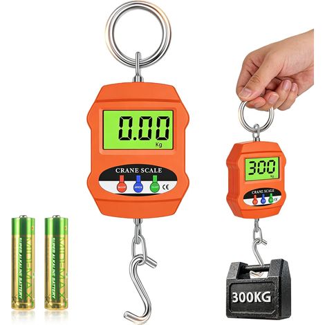 Balanza industrial colgante, balanza colgante de 300 kg (660 lb), balanza digital tipo grúa con pantalla LCD, gancho y sensor de precisión, balanza digital colgante para caza, granja, fábrica.