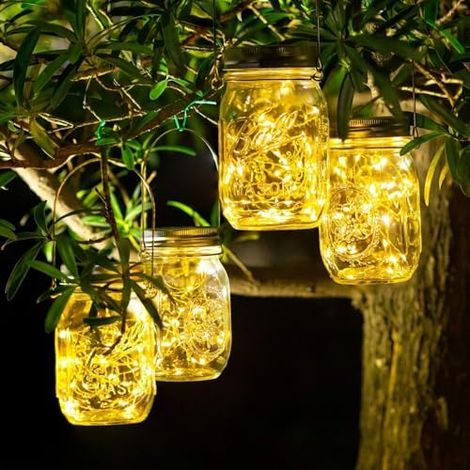 Lot 4 Lanternes Solaires Suspendues, 30 LED, Étanches, Lumière de Jardin, Balcon, Arbre, Patio, Cour (1/5)