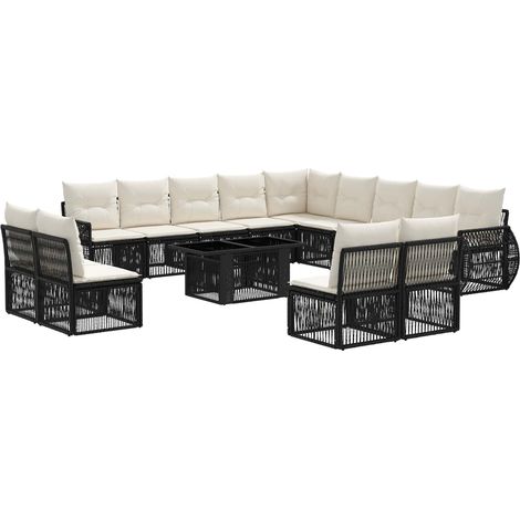 Conjunto de sofás de jardín 14 uds. Negro y Blanco Crema vidaXL (1/5)