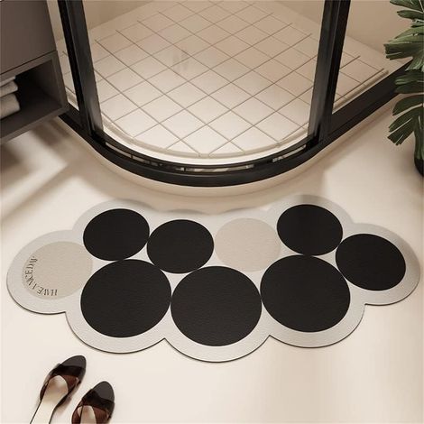 Tapis de douche antidérapant, anti-moisissure, tapis de bain extérieur en terre de diatomées, tapis de douche incurvé pour salle de bain, léger et luxueux en forme d'éventail (1/4)