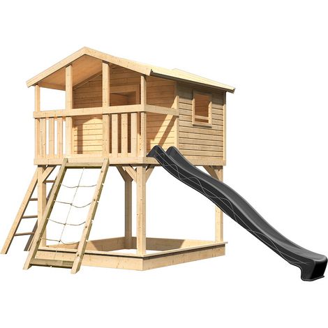 Spielturm Benjamin 198x243x309 natur m.Rutsche und Netzrampe