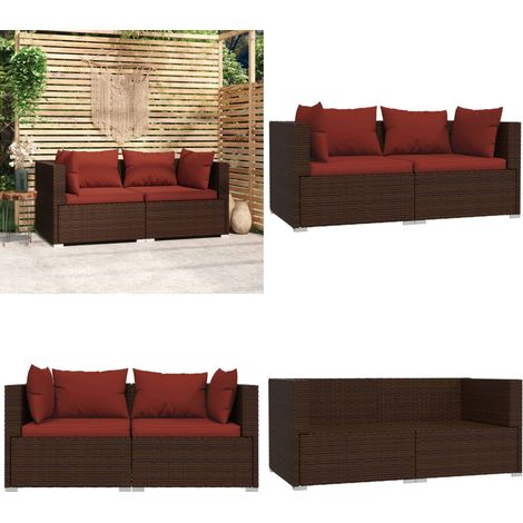 2-Sitzer-Sofa mit Kissen Braun Poly Rattan - Outdoor-Möbel - Gartenmöbel - Lounge Set - Ecksofa - Rattan-Sofa - Home & Living