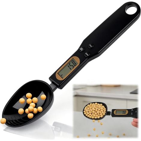Cuchara medidora en gramos, cuchara de pesaje digital de 500 g (0,1 g), cuchara de pesaje electrónica con pantalla LCD, 4 unidades de medida (1/4)