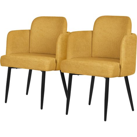 ML-Design Set 2x Poltrone da Sala Pranzo Senape con Rivestimento in Tessuto, con Gambe in Metallo, Sedie Ergonomica da Cucina con Braccioli e Schienale in Rattan, Poltroncine Imbottite per Soggiorno
