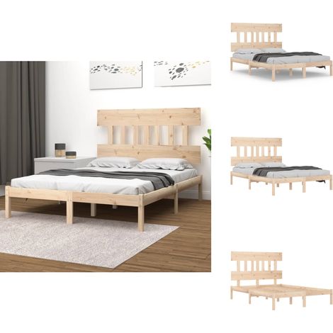 Cadre de lit sans matelas 160x200 cm bois massif - Cadre De Lit - Lit Double - Bois Massif - Lit En Bois - Tête De Lit (1/5)