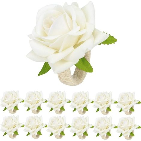 12 Pièces Blanc Rond Serviette de Table Fleurs de Serviette Mariage , Fleur pour Le Banquet de Mariage décoration de dîner de Pâques de Noël (1/4)