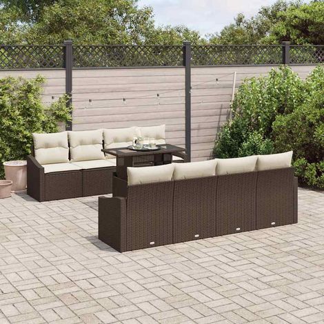 Conjunto de sofá de jardín 9 pcs Marrón ratán sintético vidaXL (1/5)