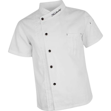 Uniforme Chef Blouse de Cuisinier Sergé Veste de Cuisinier Unisexe Manches Courtes, Rouge/Noir/Blanc, M-3XL (1/5)
