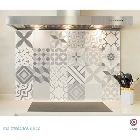 Fond de hotte : Carreaux ciment gris - Verre trempé - 60 cm - 45 cm (1/5)