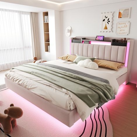 Polsterbett mit LED und USB 160x200 mit Stauraum OKMYHOME (1/5)
