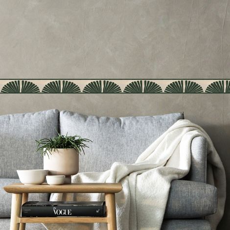Frise décorative adhésive, motif africain vert, sur fond beige, tendance, exotique, 9 cm X 300 cm (1/5)