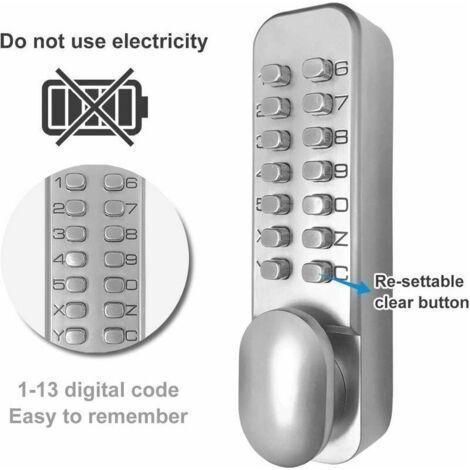 -Alliage De Zinc Verrou De Porte A Code Sans Clé Serrure à Code Mécanique Style Rétro Code Lock, Convient Pour Garage/hôtel/Bureau/Studio/Entrepôt/Dossiers (argent)