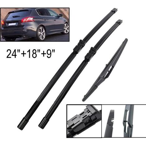 Lot de 3 Balais d'essuie-glace avant + arrière Pour Peugeot 308 T9 Hayon 2014 2015 2016 2017 2018 2019 2020 (1/3)