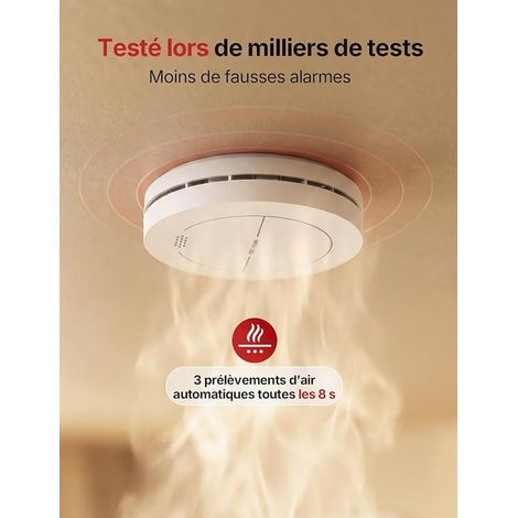 Detecteur de fumée, Batterie de 10 Ans, Pas de LED Clignotante, Fonction silencieuse, avec tampons adhésifs, Son d'alarme de 85 DB, Alarme Incendie Plate (1/3)