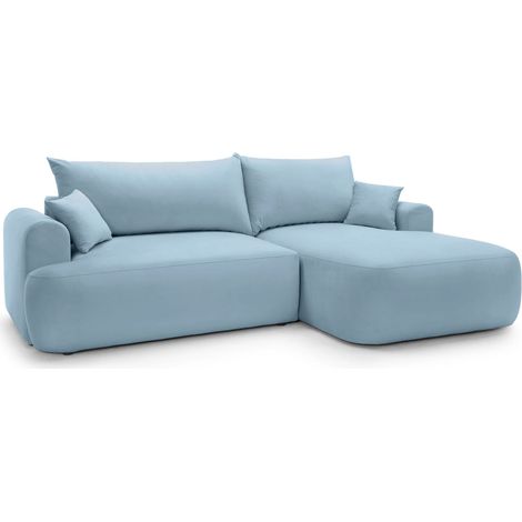 Selsey OVO - Ecksofa mit Schlaffunktion, Stauraum und Samtbezug, Hellblau, rechts (1/5)
