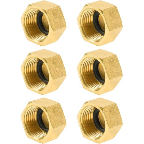 Lot de 6 Bouchon laiton,Filetage femelle G1/2,Bague étanchéité,Ruban PTFE,Tuyau arrosage