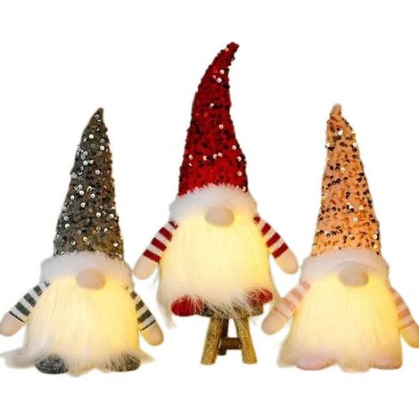 Lot de 3 gnomes lumineux en peluche pour Noël, mini décoration pour égayer les fêtes (1/4)