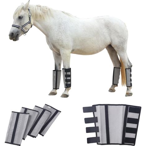 Lot de 4 Guêtres Anti-Mouches Chevaux, Coupe Ample, Gris S (1/5)