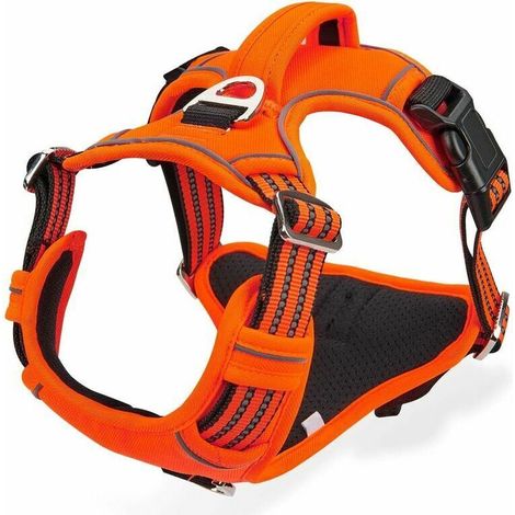 Harnais anti-traction réfléchissant pour chien, gilet orange, poignée respirante – DELKEVIC (1/5)