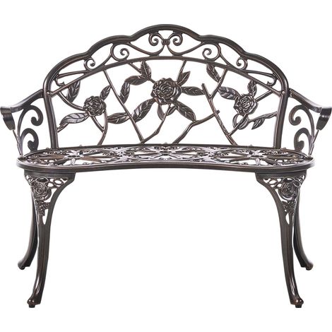 Panchina da giardino vintage in metallo alluminio 2 posti braccioli marrone scuro Piura