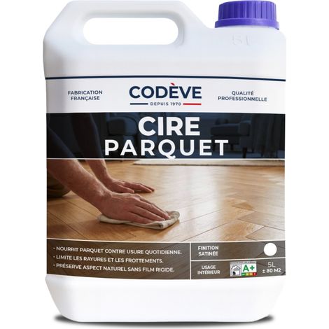 Codève Bois – Cire parquet 5 L – Pour entretien sols en bois – Finition chêne – Rendement 16 à 17 m² par litre – Séchage rapide 30 min