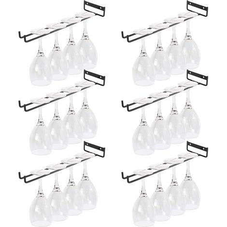 Laoa – 6-teiliger Hänge-Gläserhalter – 30 cm Halterung aus schwarzem Kohlenstoffstahl – Für 6 Stielgläser unter dem Schrank – Stilvolle Aufbewahrung für Küche/Bar (1/5)