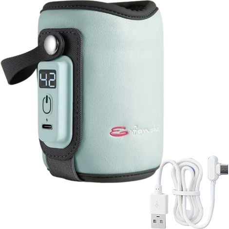 Multifunktionaler, tragbarer Babyflaschenwärmer für unterwegs [PU-Leder] 135 g Blau USB (1/5)