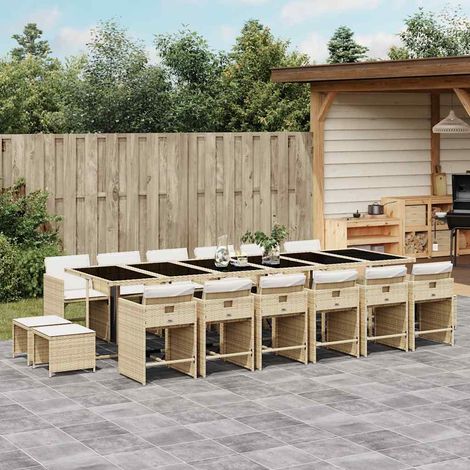 Ensemble à manger de jardin et coussins 17 pcs-Salon de jardin beige 872748 (1/5)