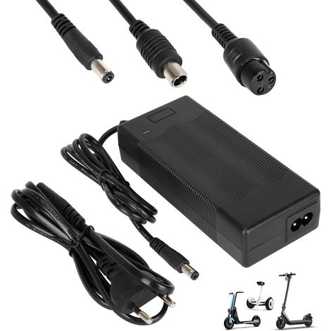 42V 2A Chargeur Trotinette Electrique pour Xiaomi M365, 36V Chargeur Universel pour Batterie Lithium avec 3 Connecteurs，Charge Rapide pour Hoverboard，Vélo Electrique，Scooter électrique