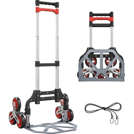 Chariot monte-escalier pliable, système à 6 roues, capacité de charge 70 kg, aluminium, rouge (1/5)