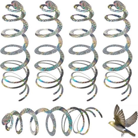 10 Stück reflektierende Spiralvogelscheuchen, 70 cm, Taubenabwehr, Vogelabwehr für den Außenbereich, Balkon und Garten, silberfarben (1/5)