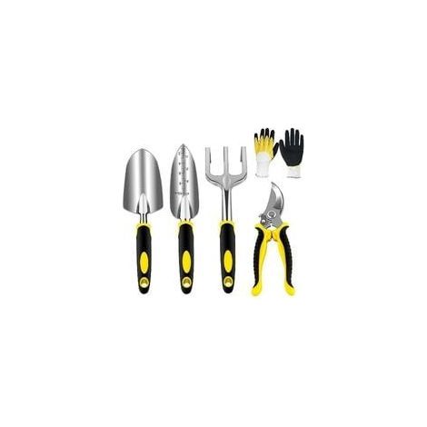 Set di Attrezzi da Giardinaggio - Set di Attrezzi Manuali - Kit da Giardino con Teste Robuste in Alluminio Pressofuso e Manici Ergonomici - con Forbici da Potatura/Paletta/Trapiantatrice/Rastrello a M (1/4)
