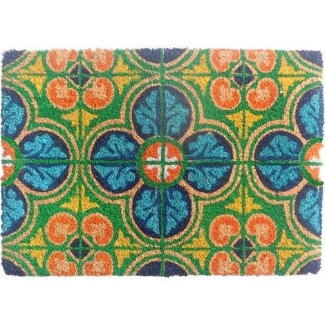 Fußmatte aus Kokosfaser mit buntem Mosaikmuster 60 cm (1/3)