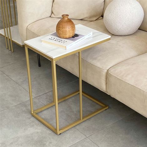 Heavy Duty Marble Top Desk C Shaped Side Table End Table, Bed Sofa Side Table Laptop Table (1/5)