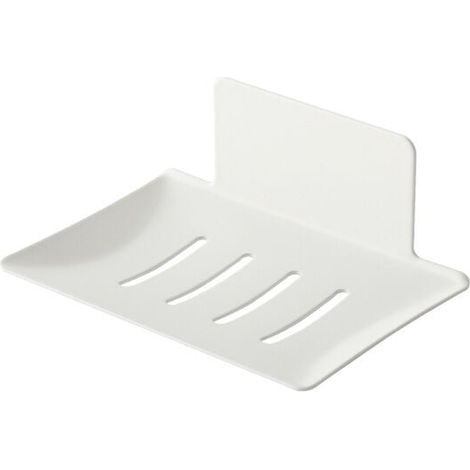 KZQ Jabonera de pared de acero al carbono, adhesiva, para cocina y baño, ideal para guardar esponjas, cepillos y jabones (blanco) (1/3)