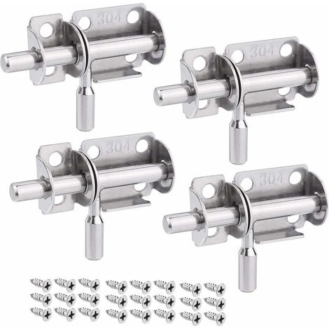 Set mit 4 Schiebetürschlössern, Innentürschlössern für Gartentüren, Schiebetürriegeln aus Edelstahl, Holztürschlössern, Schiebetürschlössern für Badezimmer und Schlafzimmer (1/5)