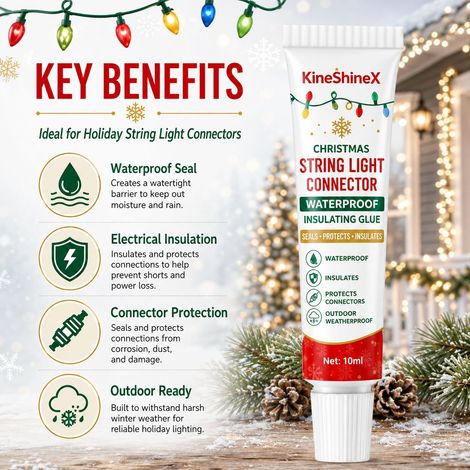 Les connecteurs de guirlandes lumineuses de Noël KineShineX sont étanches, isolants et scellés avec un adhésif résistant à l'humidité et à l'eau pour les guirlandes lumineuses extérieures. (1/4)