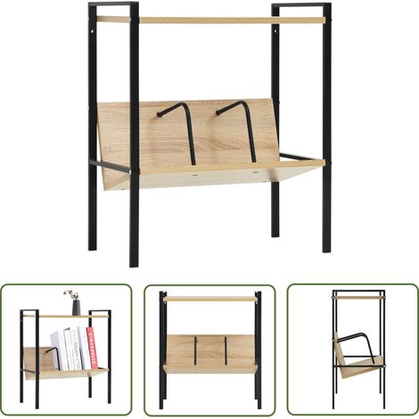 The Living Store Bibliothèque 2 niveaux noir chêne 52x28x59 cm bois d'ingénierie - Bibliothèque Murale - Étagère Rangement - Bibliothèque Industrielle - Étagère Design - Meubles Salon (1/5)