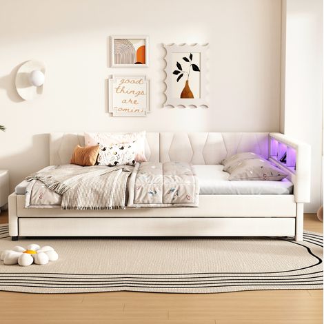 Lit de jour 140x200 cm beige â tiroir escamotable, sans matelas (1/5)