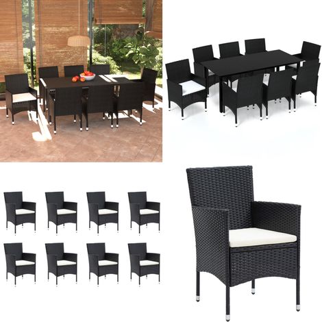 9-tlg. Garten-Essgruppe mit Kissen Poly Rattan Schwarz - Gartensessel - Gartenstuhl - Outdoor Möbel - Terrasse Möblieren - Gartenparty - Home & Living (1/5)